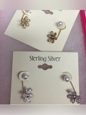 Sterling & Pearl Flower Earrings-avail Sterling or 18K Vermeil, Boutique -NWT